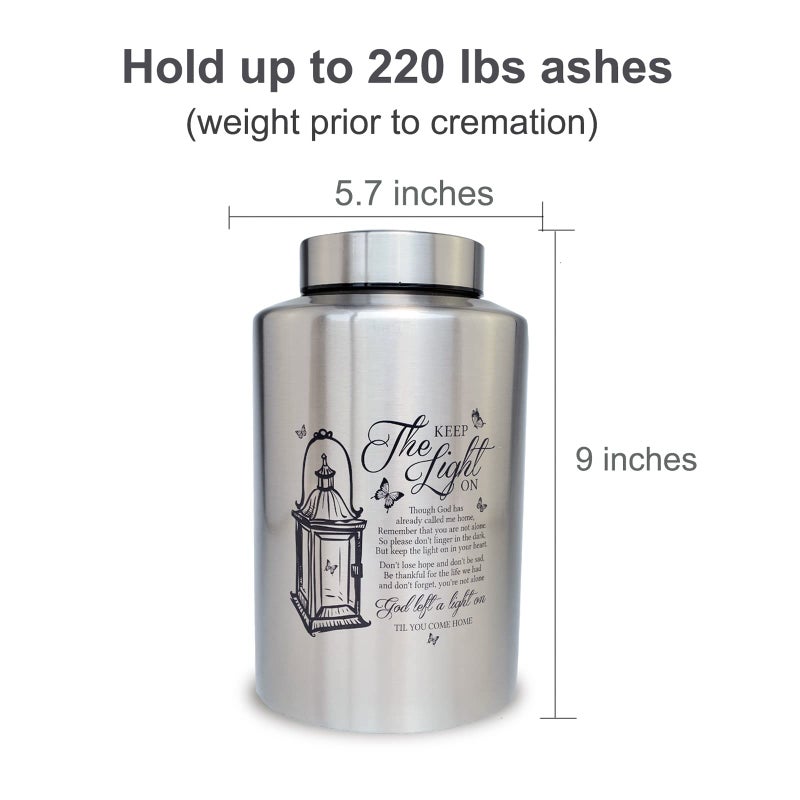 Mianachilu Large Urns for Adult Male Female Ashes  Up to 220 lbs Decorative Cremation Lamp Urn for Human Ashes(Keep The Light On) - Image 3